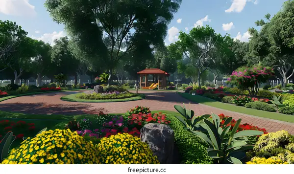 Beautiful Garden Landscape Design With Gazebo and Flowers