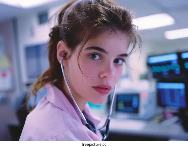 Portrait of a female doctor or nurse wearing a stethoscope