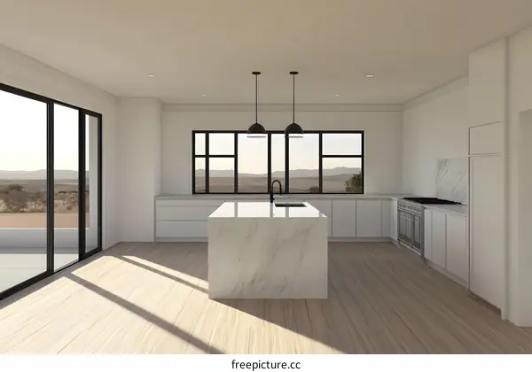 Modern Kitchen Interior Design with Minimalist Style and Desert View