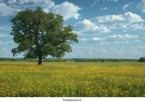 The golden sea of flowers under the blue sky
