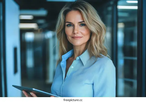 Confident Business Woman Holding Tablet