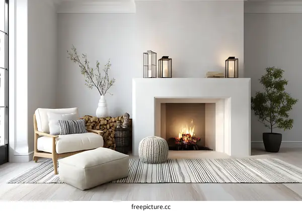 Cozy Modern Living Room Interior Design with Fireplace