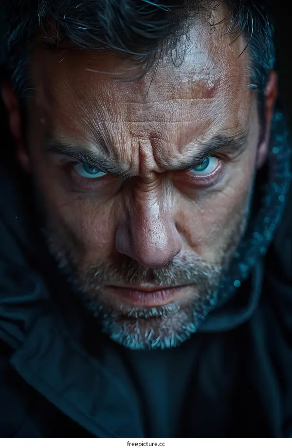 Close-up Portrait of a Man with Intense Expression