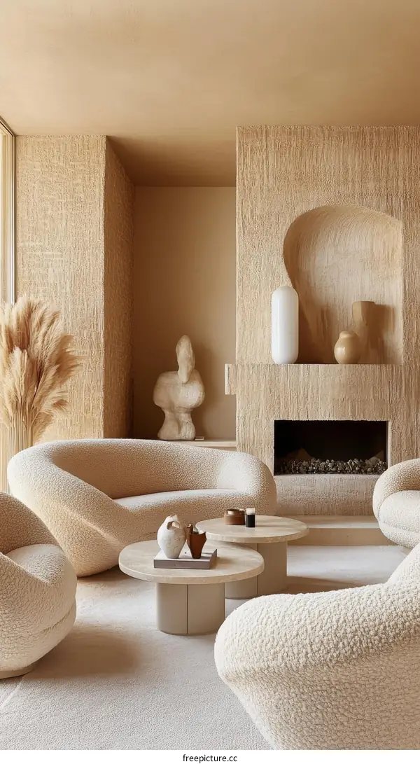 Beige Living Room Interior Design with Cozy Furniture