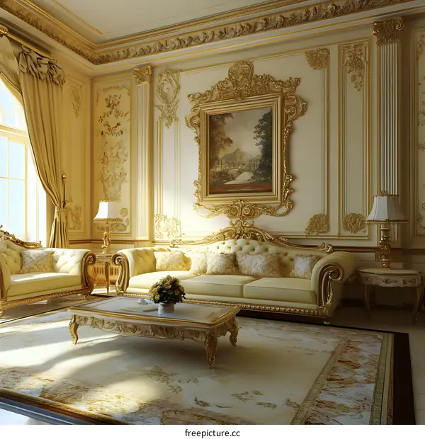 Luxury Living Room Interior Design with Gold Accents