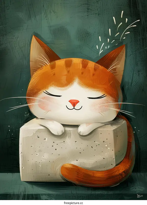 A cute cat is sleeping on a stone.