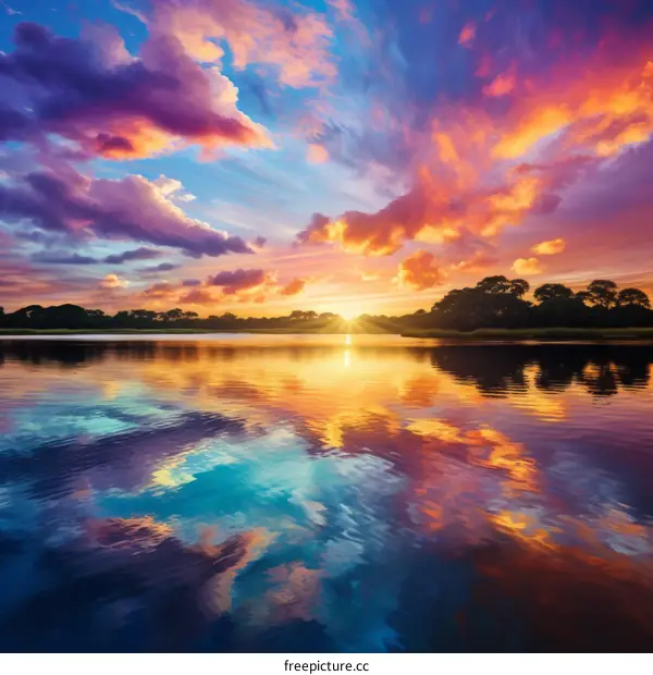 Vibrant Sunset Reflected in Tranquil Water