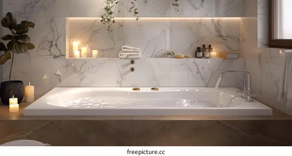 Modern Luxury Spa Bathroom with Freestanding Bathtub