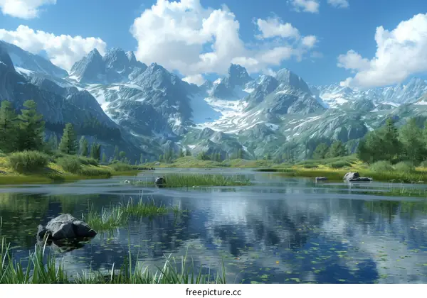 Majestic Mountains, Serene Lake, and Breathtaking Blue Sky