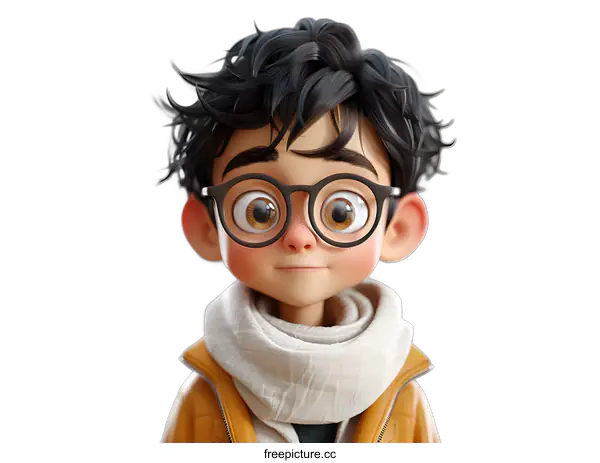 [Transparent Background PNG]Cartoon Boy with Glasses and Scarf