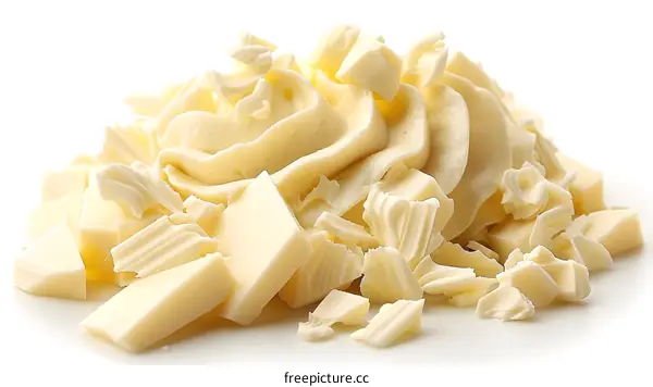 White chocolate pieces and curls