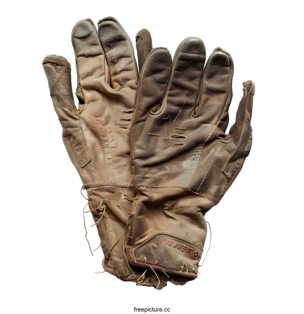 [Transparent Background PNG]Old Brown Leather Gloves with Stitching