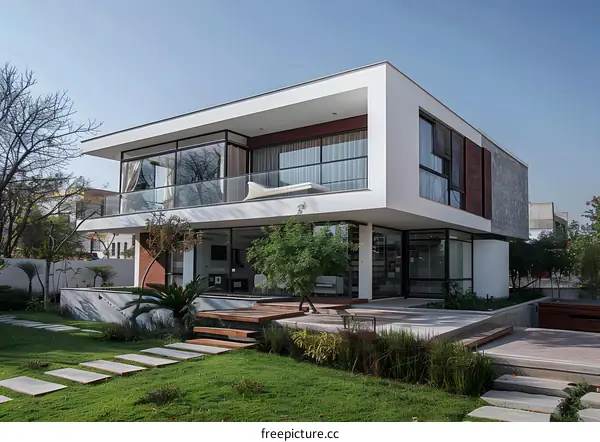 Modern House With A Large Glass Window