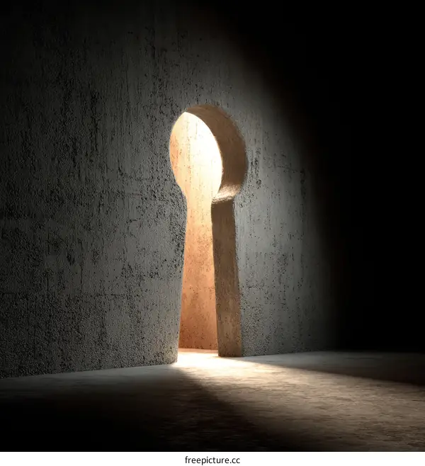 Keyhole in Concrete Wall Illuminating a Path