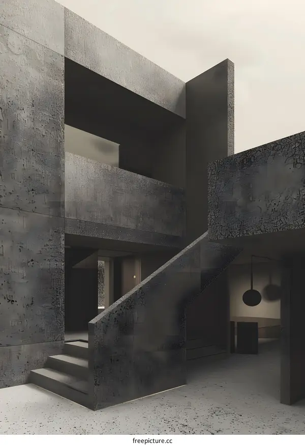 Concrete Building Exterior With Stairs