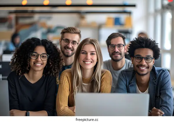 Portrait of a diverse group of young professionals smiling and looking at the camera