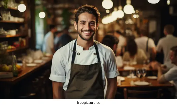 Portrait of a male chef smiling in a restaurant