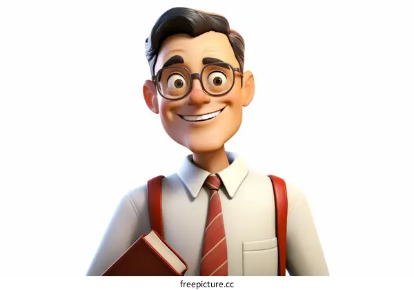 Smiling Male Teacher with Book: Illustration of Education