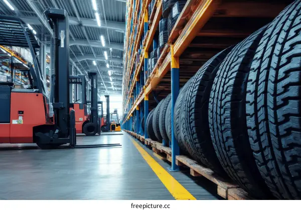 Large Tire Warehouse with Forklifts