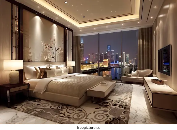 The Bund luxury hotel room night view