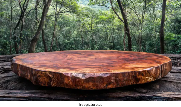 Natural Wooden Table Top in Forest Setting