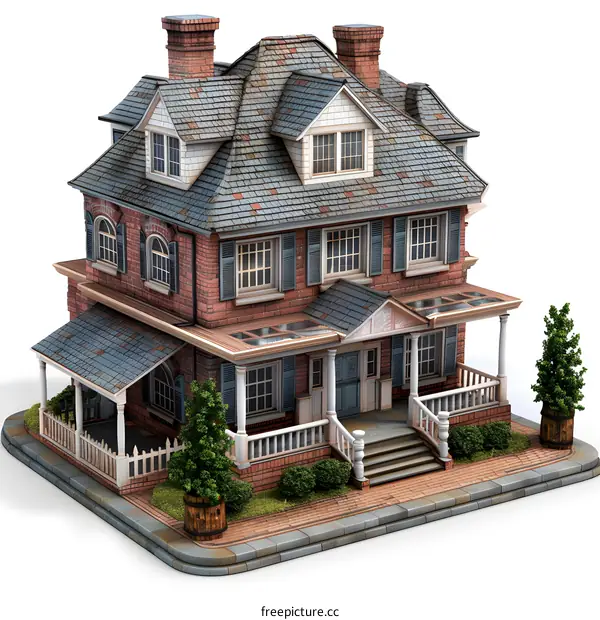 Beautiful Brick House With Porch and Green Trees