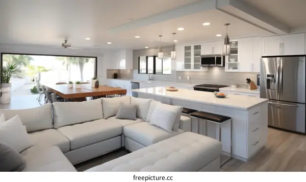 Contemporary Open Kitchen and Living Room