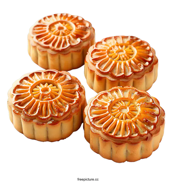 [Transparent Background PNG]Four delicious mooncakes on white background