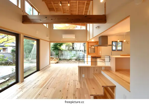 Modern Open Plan Home Interior Design With Wooden Flooring