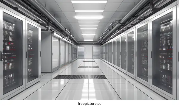 Modern data center with rows of server racks