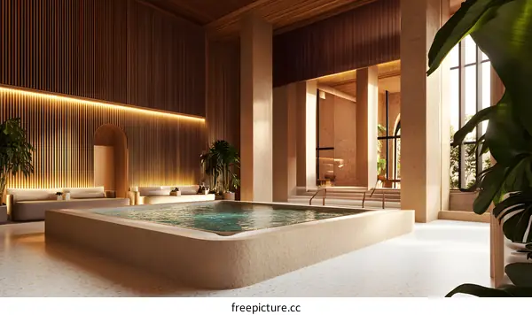 Modern Minimalist Spa Pool Design with Wooden Walls