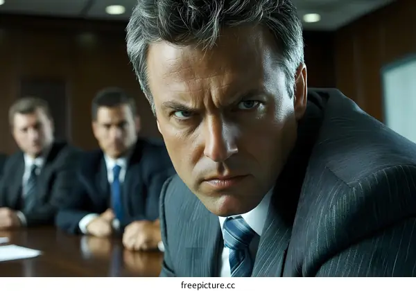 Businessman with Angry Expression Looking at Camera