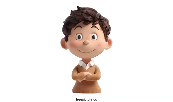 [Transparent Background PNG]Smiling Cartoon Boy with Brown Hair and Sweater