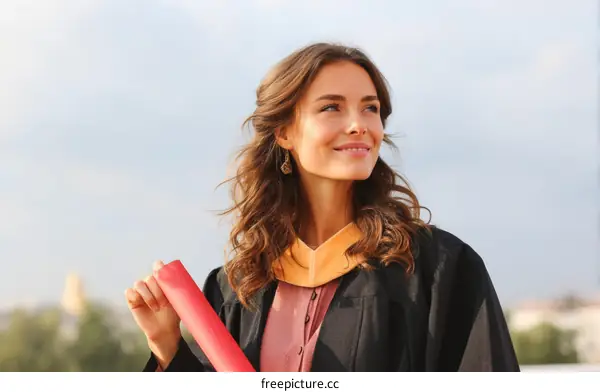 Proud Woman Graduate Holding Diploma