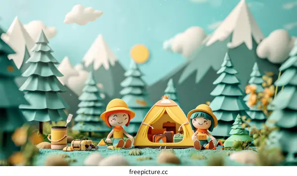 Two friends camping in the mountains