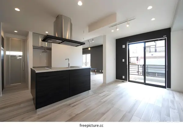 Modern Kitchen Interior Design with White Walls and Wood Floor