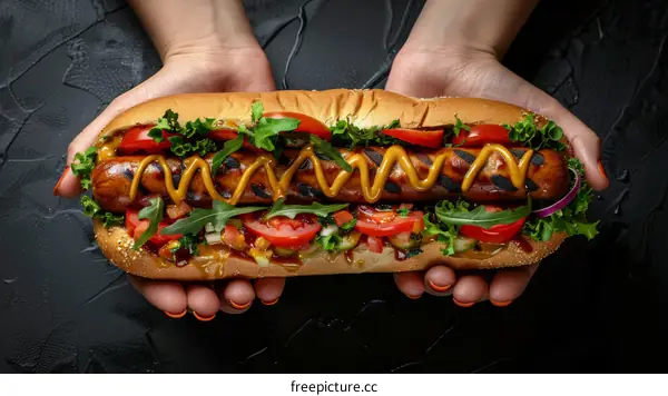 A Delicious Hot Dog with Mustard and Toppings
