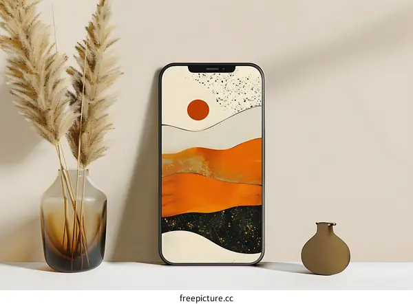 Abstract Landscape Phone Mockup With Minimalist Decor