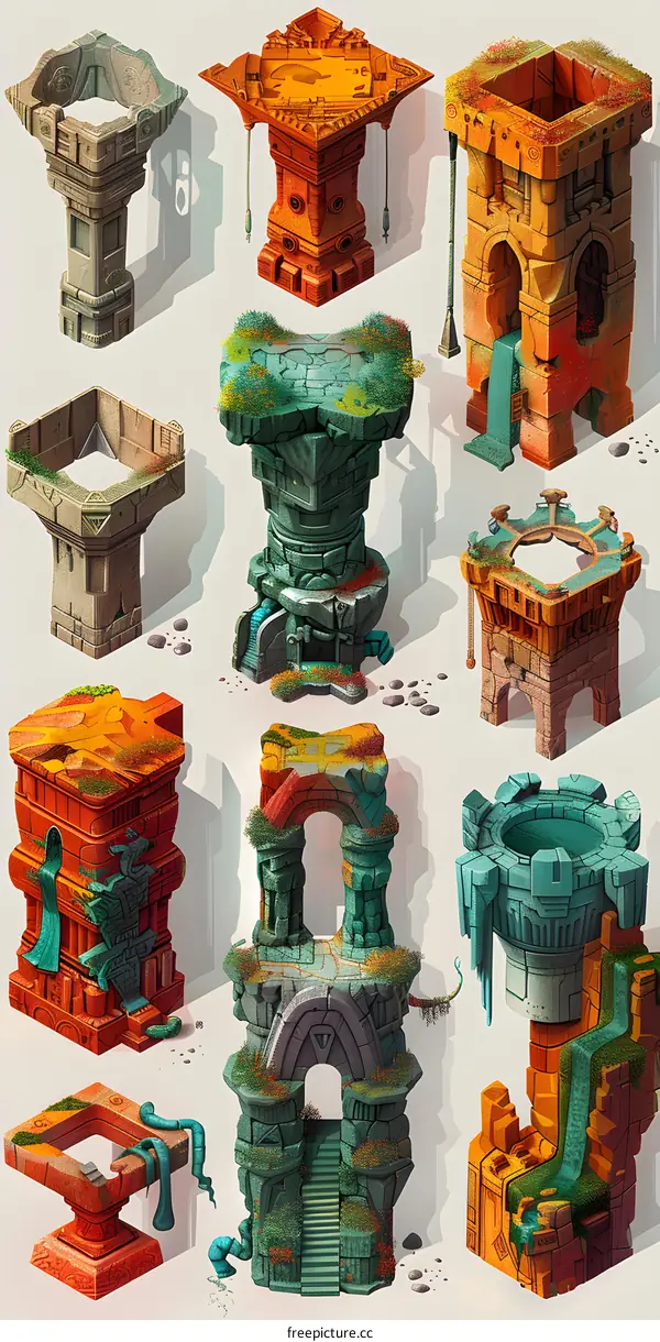 Set of 9 Isometric Fantasy Buildings  Game Asset  For Game Design