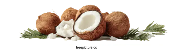 [Transparent Background PNG]Fresh Coconuts and Leaves Composition