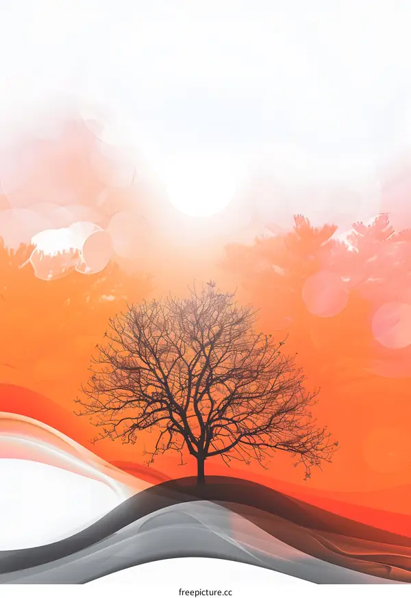 Silhouette Tree with Orange and White Abstract Background