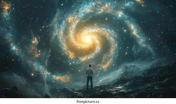 Awe-Inspiring Cosmic Viewpoint with a Solitary Figure