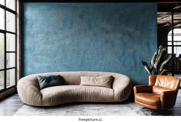 Modern Beige Sofa in a Blue Textured Room
