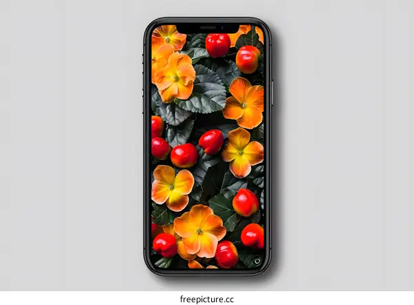 Black Smartphone with Floral Wallpaper