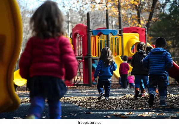 Children Playing on a Playground in the Fall