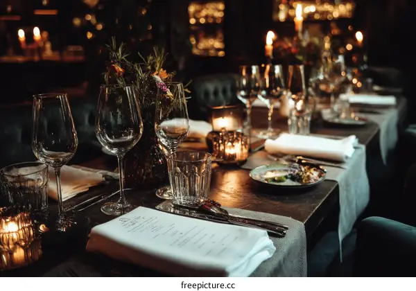 Elegant Dinner Table Setting in a Restaurant
