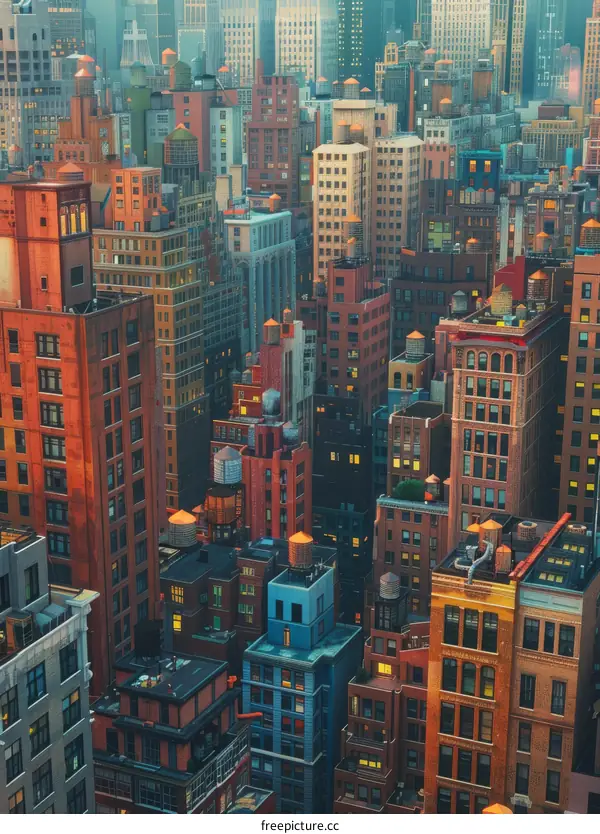 Densely populated urban metropolis with many high-rise buildings