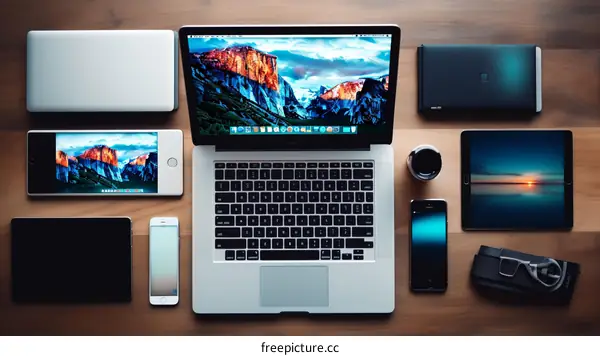 Assortment of Electronic Devices on a Wooden Table