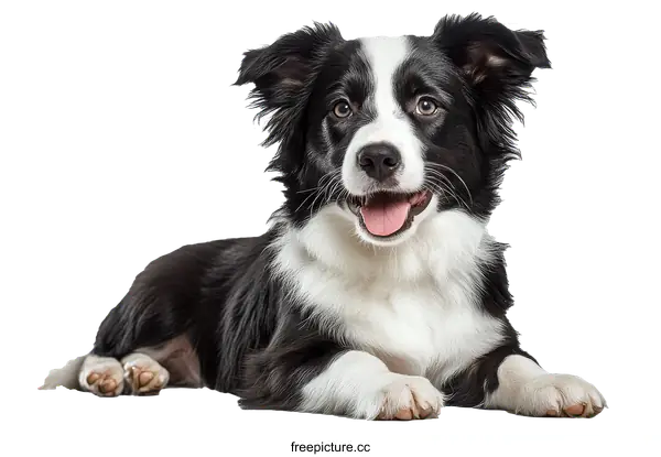 [Transparent Background PNG]Happy Border Collie Puppy Lying Down