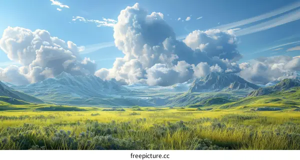 Stunning Mountain Landscape with Fluffy Clouds